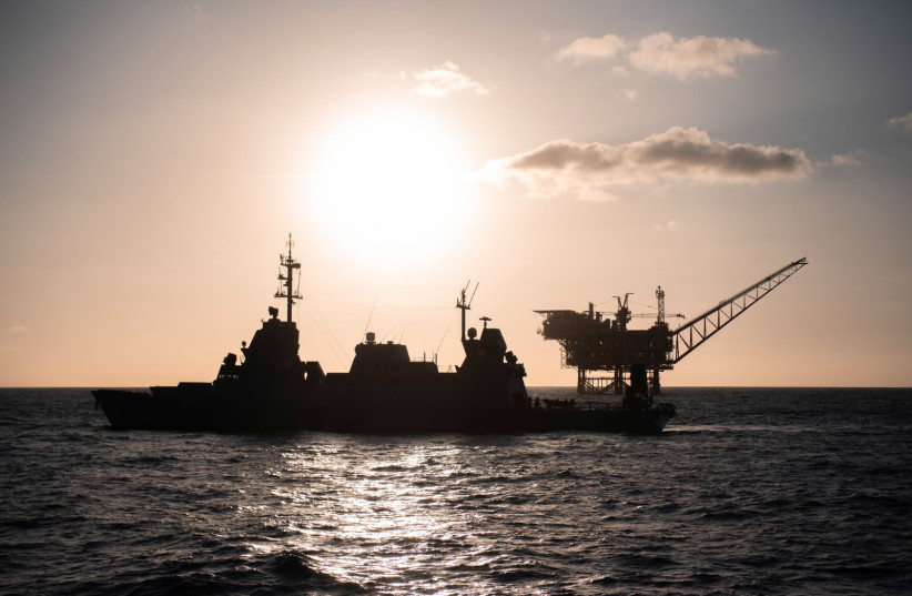 An Israeli Navy vessel is seen near the Karish gas field in the Mediterranean Sea