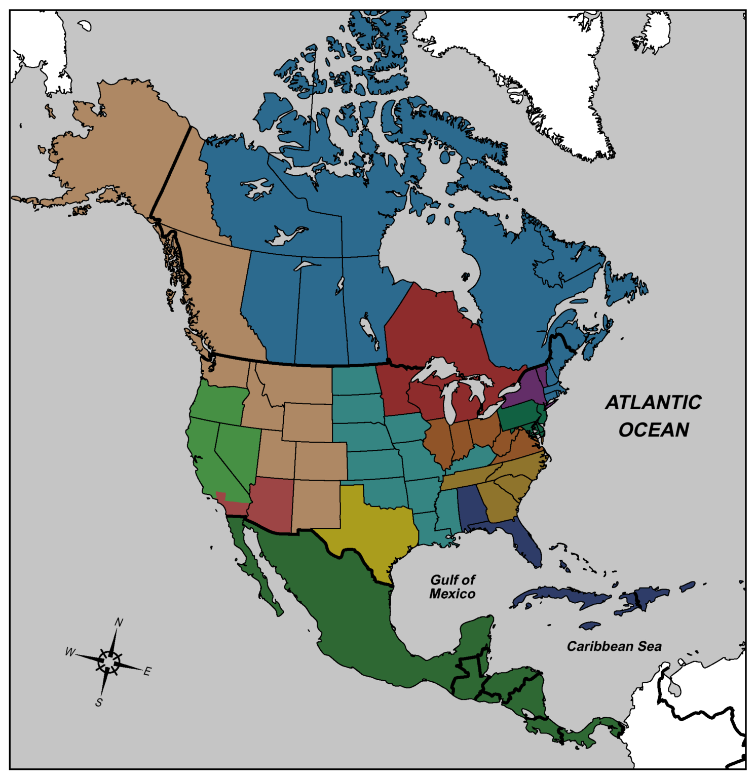 North America divided into regions with the same nominal gdp as Russia ($2,656 billion)