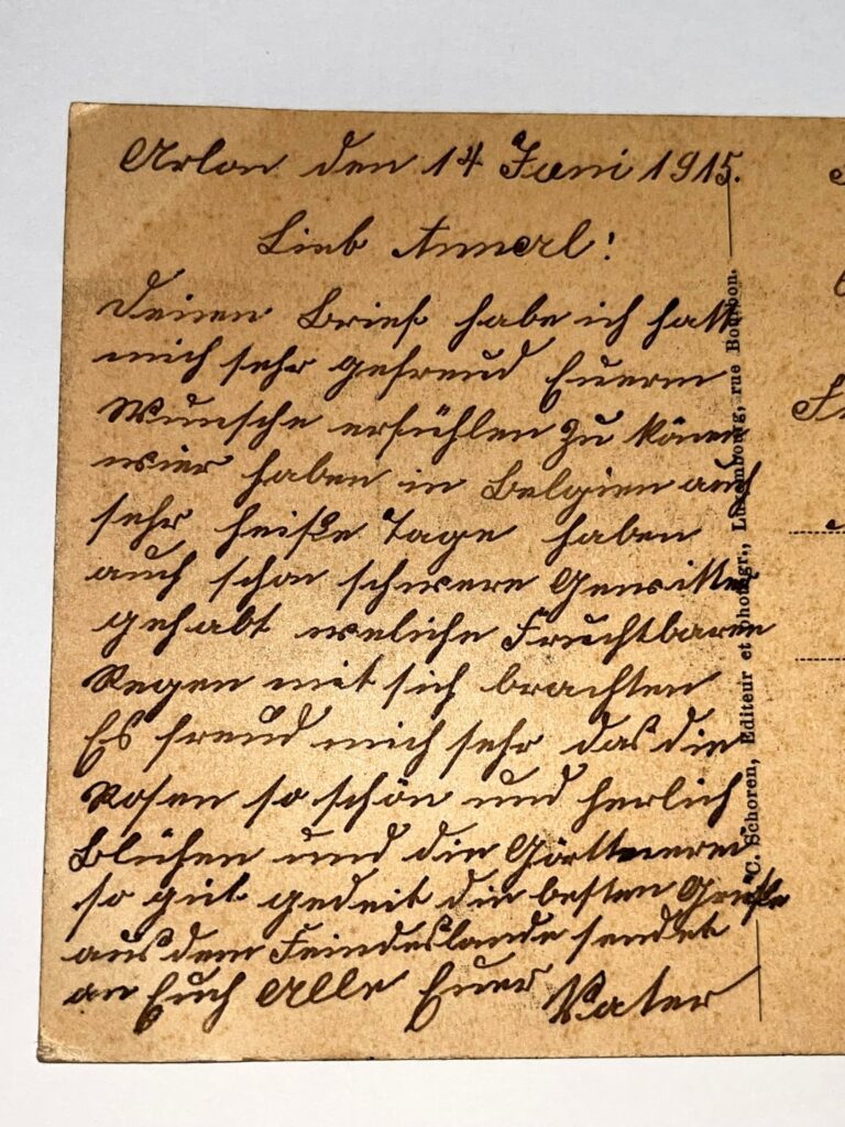 Help me translate this old luxembourgish postcard from 1915