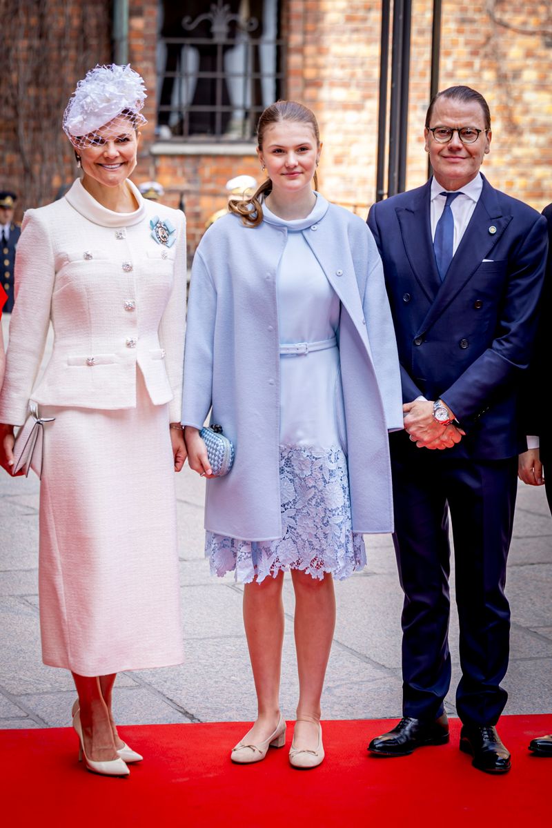 Crown Princess Victoria of Sweden, Princess Estelle of Sweden and Prince Daniel of Sweden during the 80th Birthday celebrations of King Carl XVI Gustaf of Sweden. 