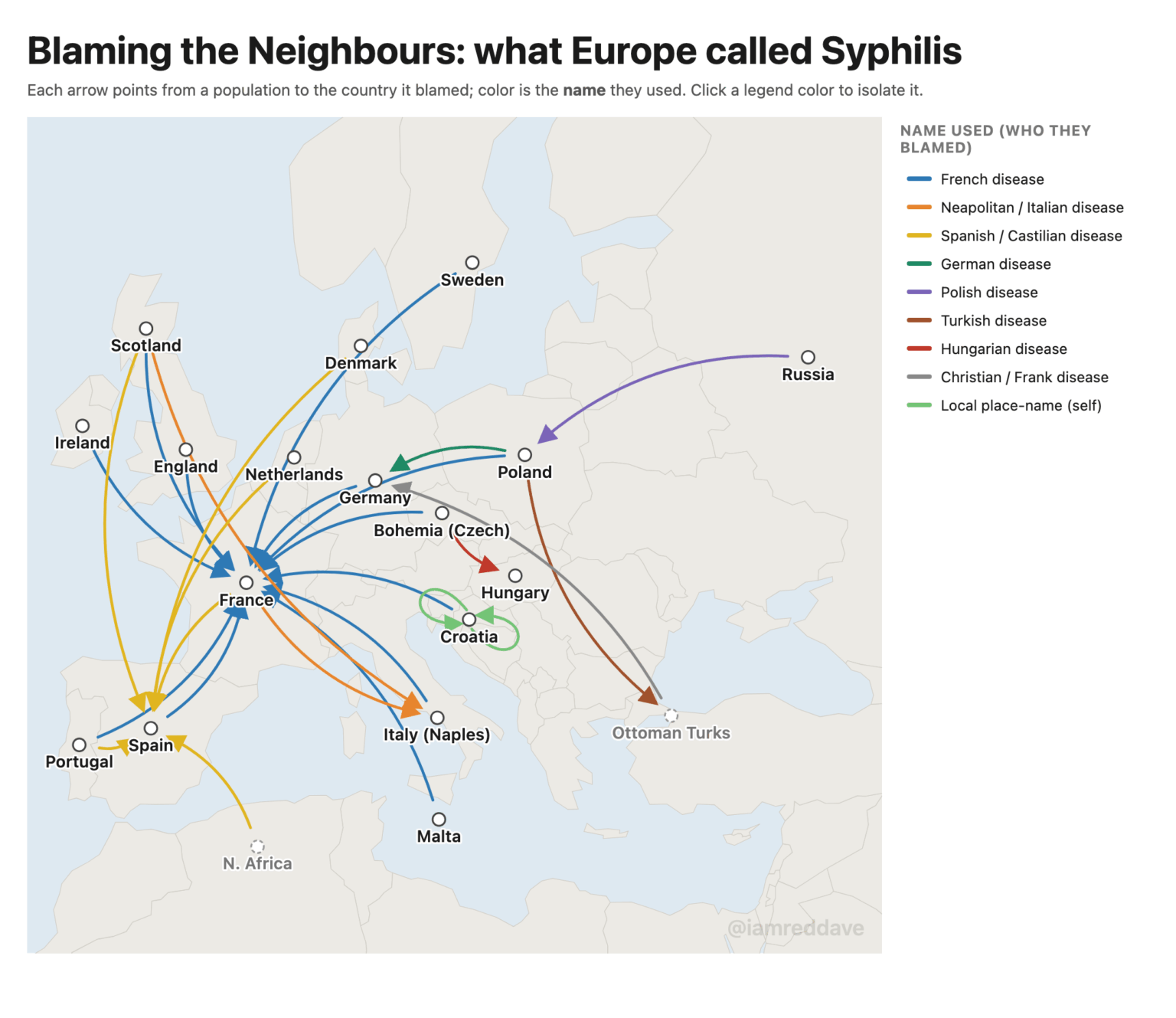 Europe's Syphilis Blame Map [OC]