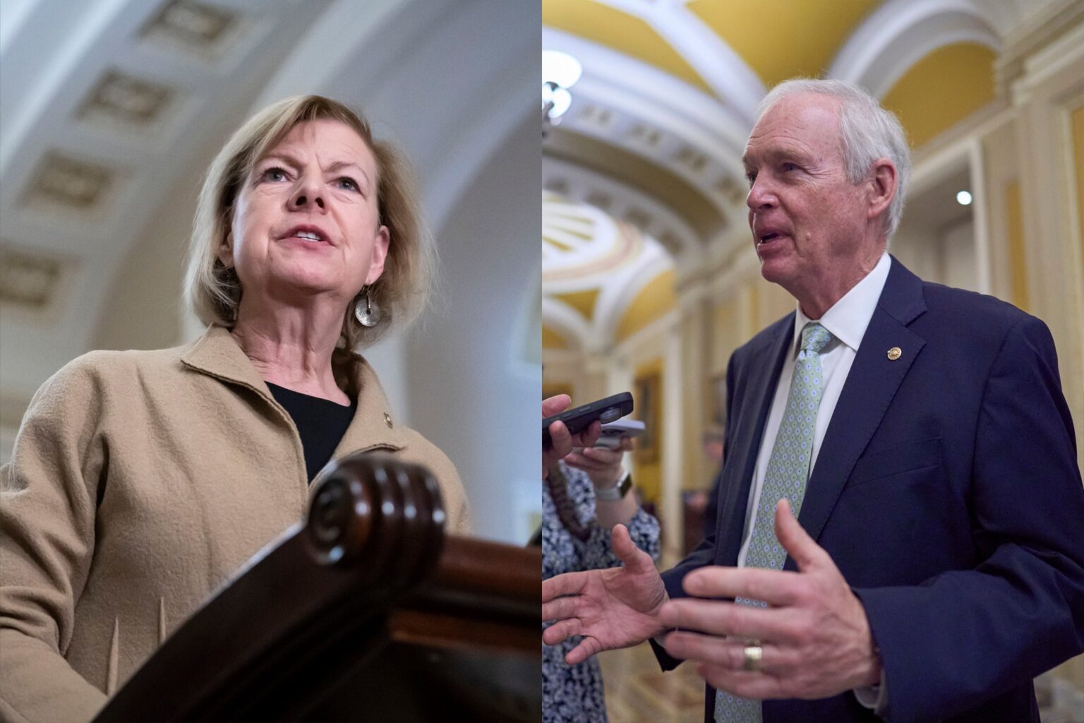 Side by side photo of Sen. Tammy Baldwin, D-Wis., and Sen. Ron Johnson, R-Wis.