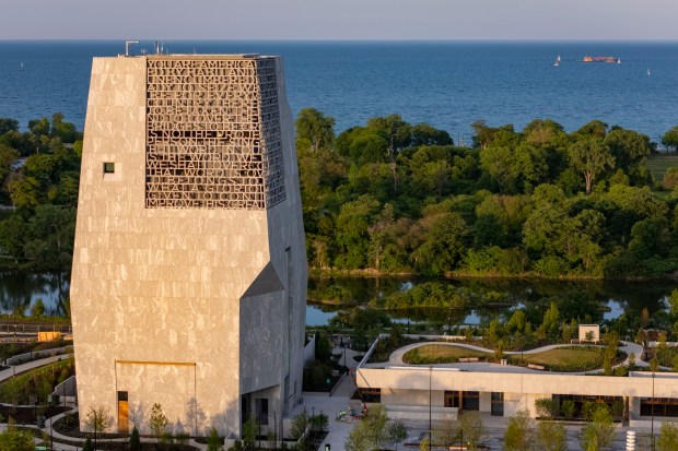 The Obama Presidential Center on June 3, 2026, before its opening in Chicago's Jackson Park. (Brian Cassella/Chicago Tribune)