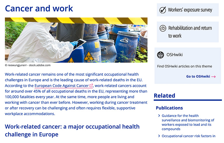 Work-related cancers: EU safety and health agency launches webpage Work-related cancers: EU safety and health agency launches webpage