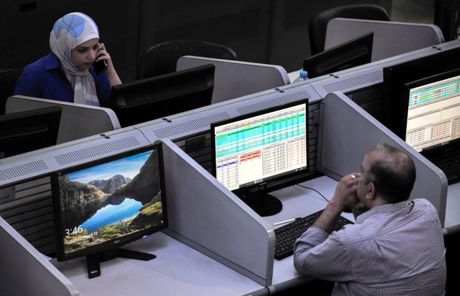 Traders at the Egyptian Exchange. Retail investors often use margin trading, borrowing from brokers to buy shares and paying a daily interest rate