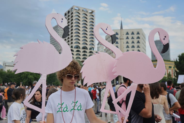 What to know about growing opposition to Trump family-linked resort in Albania Protesters hold pink flamingo cutouts during a demonstration in Tirana, Albania, Wednesday, June 3, 2026, opposing a luxury coastal development project linked to Jared Kushner and Ivanka Trump over concerns about environmental impacts and transparency.