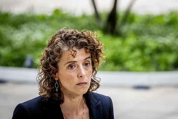 The Netherlands' Minister of Health, Welfare and Sport Sophie Hermans speaks to the press ahead of the weekly cabinet meeting in the Hague on May 8, 2026.
