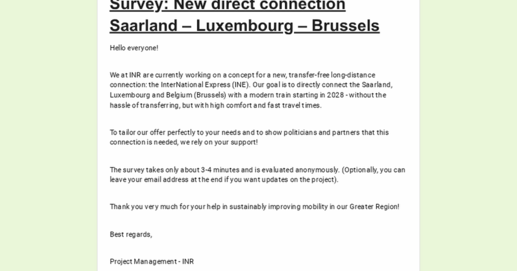 Your input needed on a potential new direct connection: Saarland – Luxembourg – Brussels 🚆 Your input needed on a potential new direct connection: Saarland – Luxembourg – Brussels 🚆