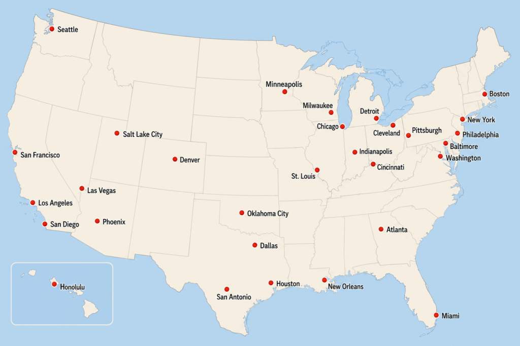 U.S. Cities Not Requiring State Names utilizing Associated Press Style