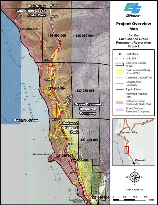 A map published in Caltrans' Environmental Impact Report shows the contours of the project's proposed environmental mitigation efforts. (Caltrans District 1/Contributed)