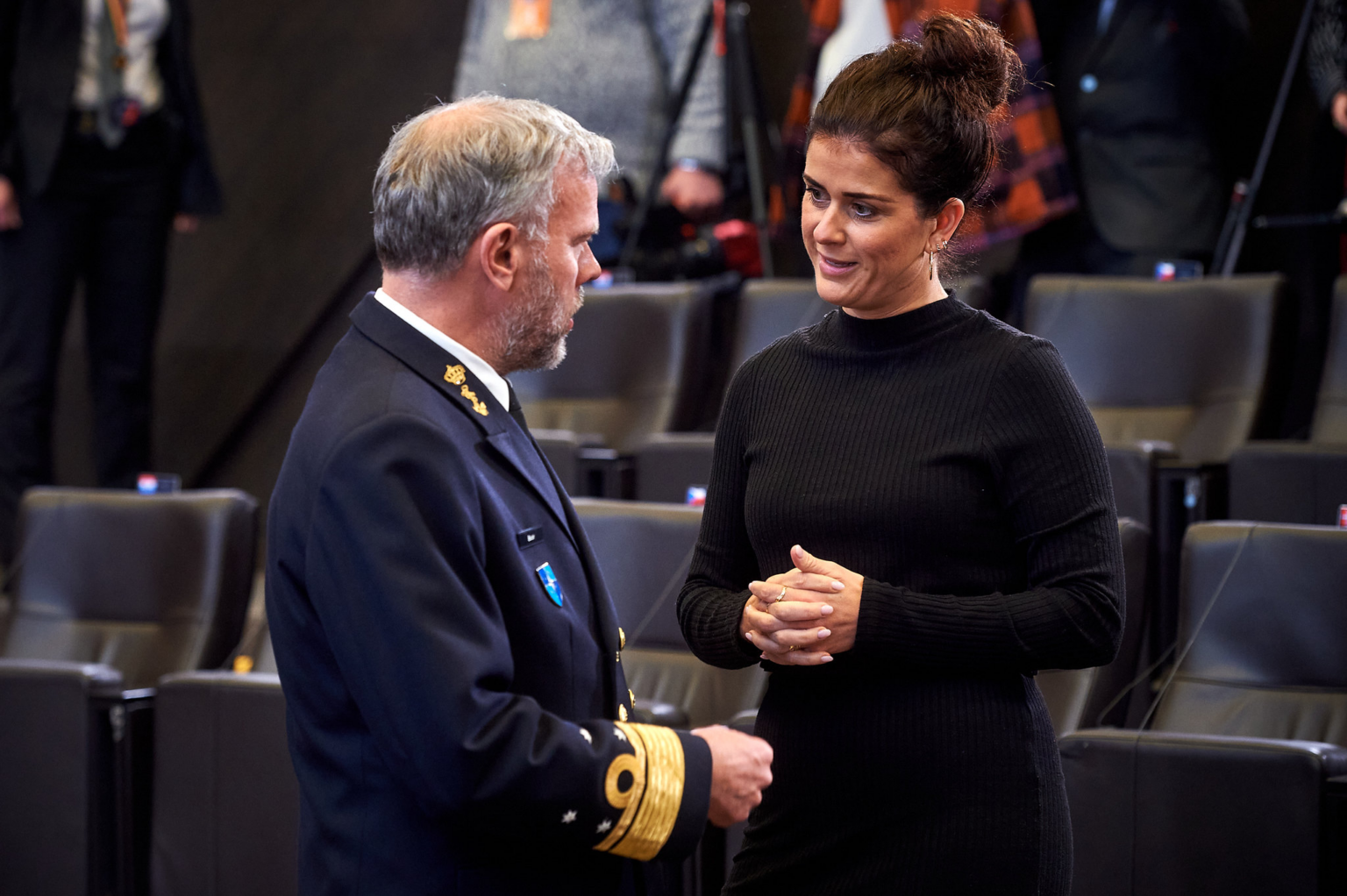 Meeting of the North Atlantic Council in Defence Ministers session, February 2023. Admiral Rob Bauer (Chair NATO Military Committee) with Thordis Gylfadottir. Source: NATO