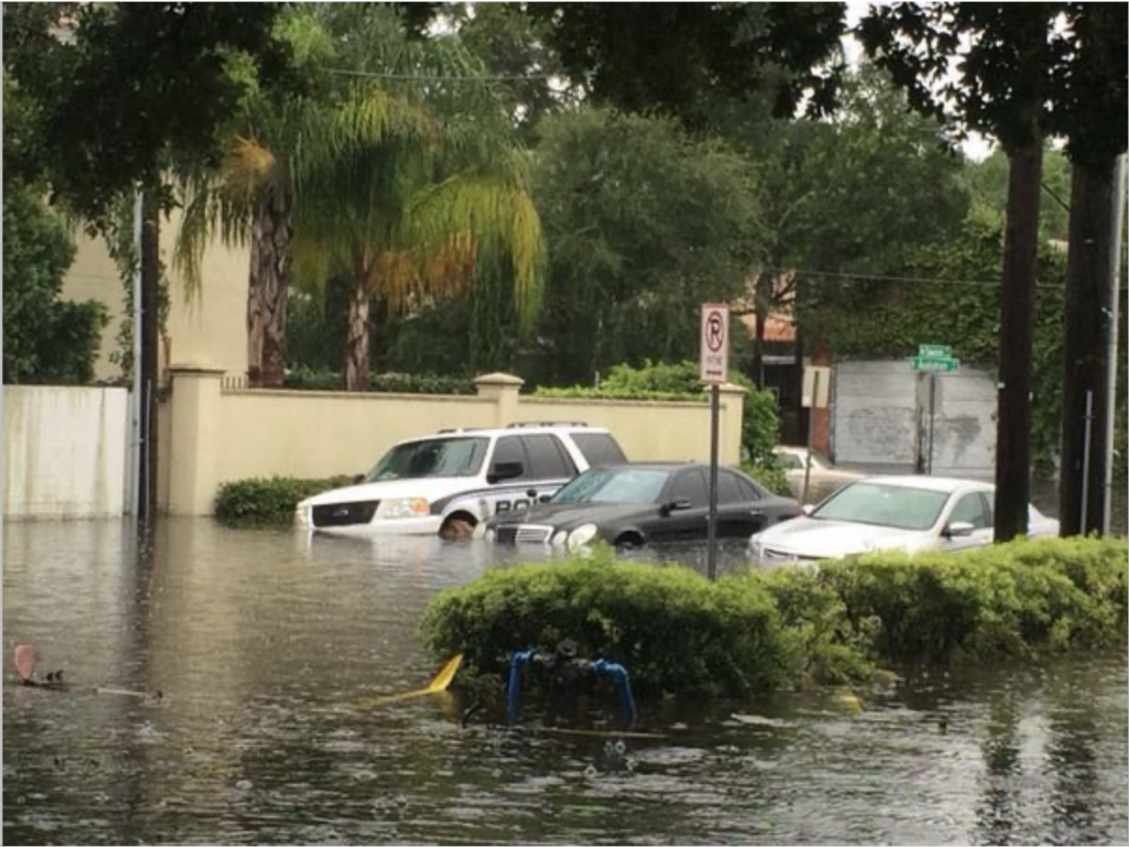 This is a picture of a flooded street along Swann and Audubon.