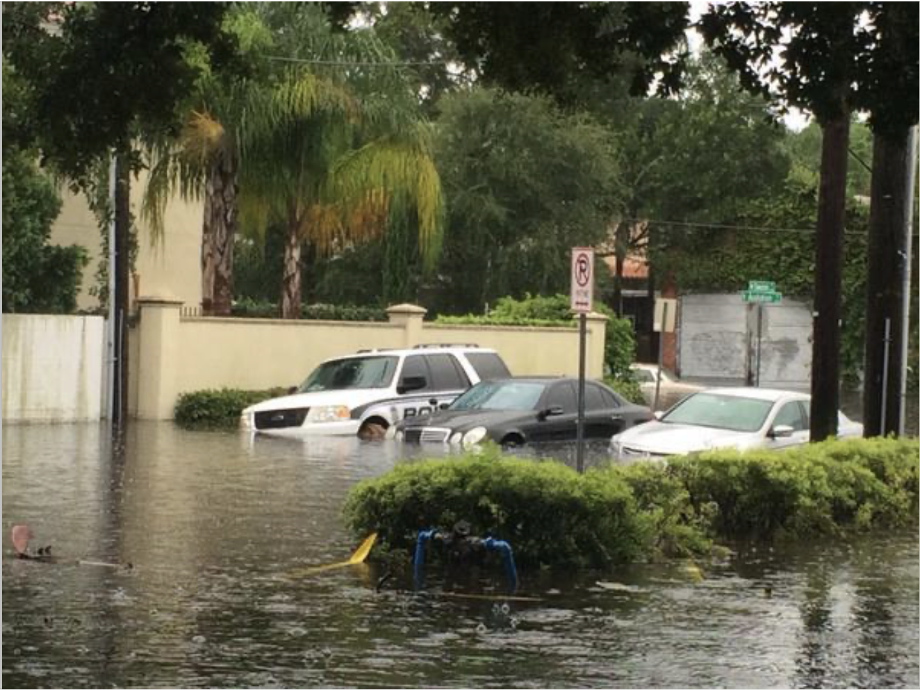This is a picture of a flooded street along Swann and Audubon.