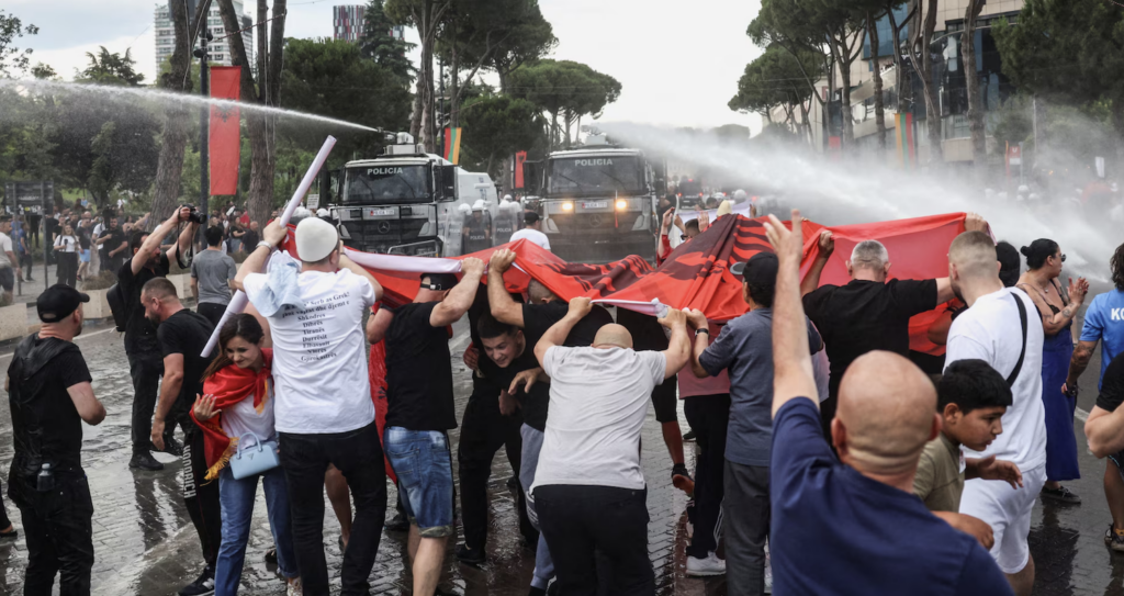 Massive Protests in Albania Against Trump Family’s Tourism Project in Protected Areas Protesters in Tirana, Albania during the first week of June protesting against the government's tourism deal with Ivanka Trump and Jared Kushner.