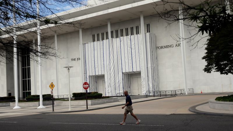 Kennedy Center exterior remains covered after Trump name removed Kennedy Center exterior remains covered after Trump name removed