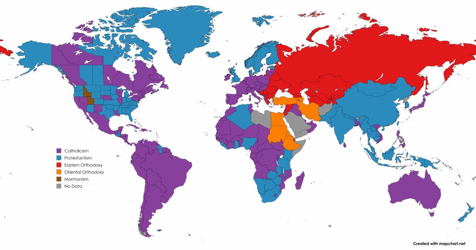 Largest Christian denomination by country (U.S. Canada & U.K. broken down by subdivision)