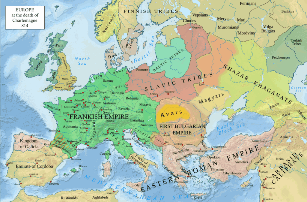 Map of Europe at the death of Charlemagne