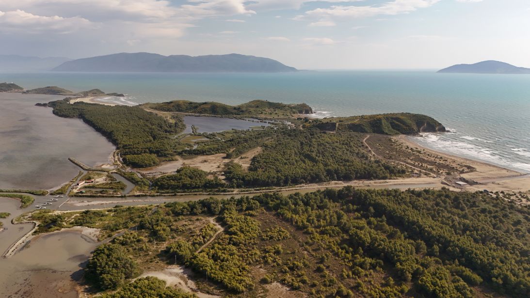 An aerial view of the Pishë Poro-Narta protected landscape.