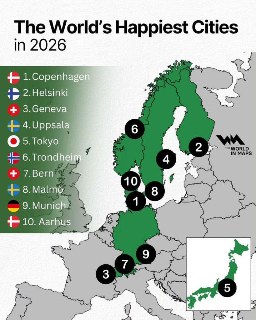 The world's happiest cities in 2026