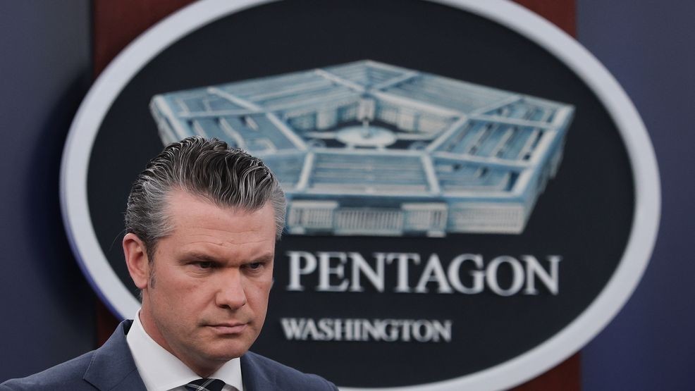 ARLINGTON, VIRGINIA - MARCH 19: U.S. Secretary of War Pete Hegseth provides updates on military operations in Iran during a press briefing at the Pentagon on March 19, 2026 in Arlington, Virginia. The U.S. and Israel continue their joint attack on Iran that began on February 28. (Photo by Win McNamee/Getty Images)