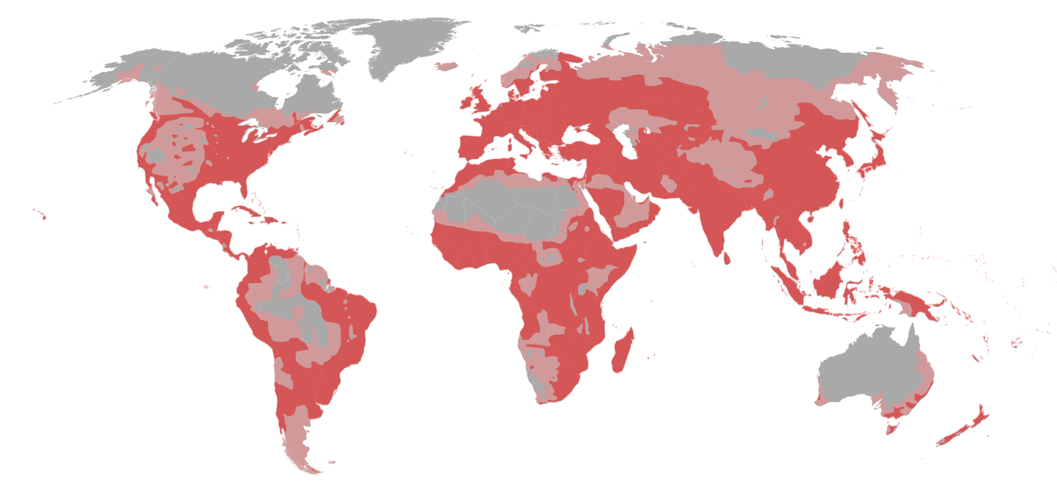 Habitat map of Homo Sapiens (Humans)