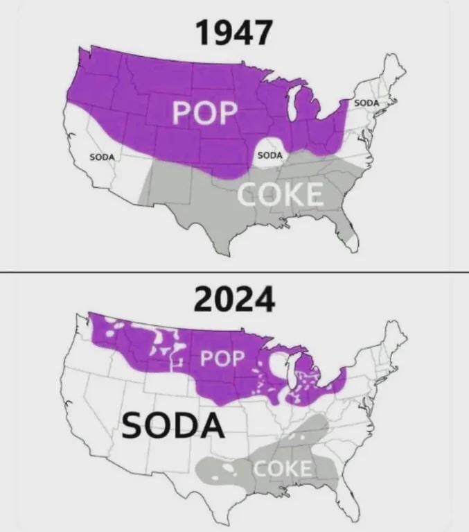 The word "soda" sweeps across the US.