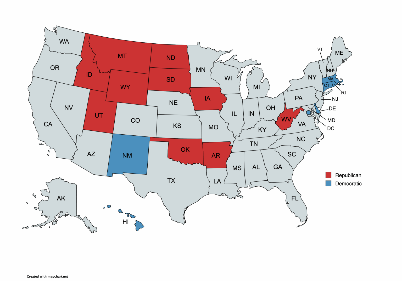 Total Control: States where one party controls its state government, its congressional delegation, and awarded all of its electoral votes to that party's candidate in the 2024 presidential election