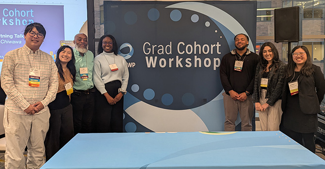 (From left:) Robin Luo, Connie Chau, Professor Russ Joseph, Mora Labisi, Essien Taylor, Hasti Darabipourshiraz, and Melissa Chen