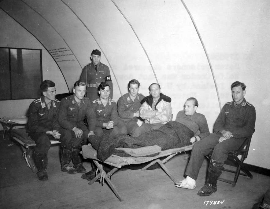 German prisoners captured by USAAF forces after their Focke Wulf Condor was shot down off Iceland, Camp Caledonia, August 1943.