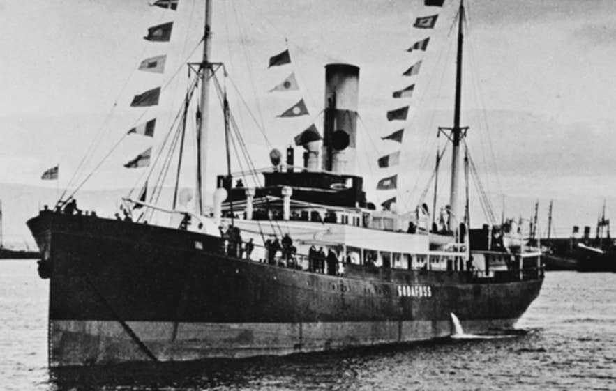 The SS Godafoss in Reykjavik harbour, the Icelandic passenger ship sunk by a German U-boat in November 1944.