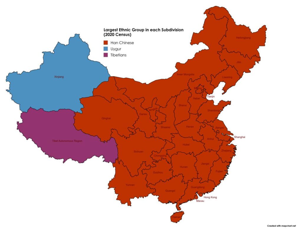 Largest Ethnic Group in each Chinese subdivision (2020)