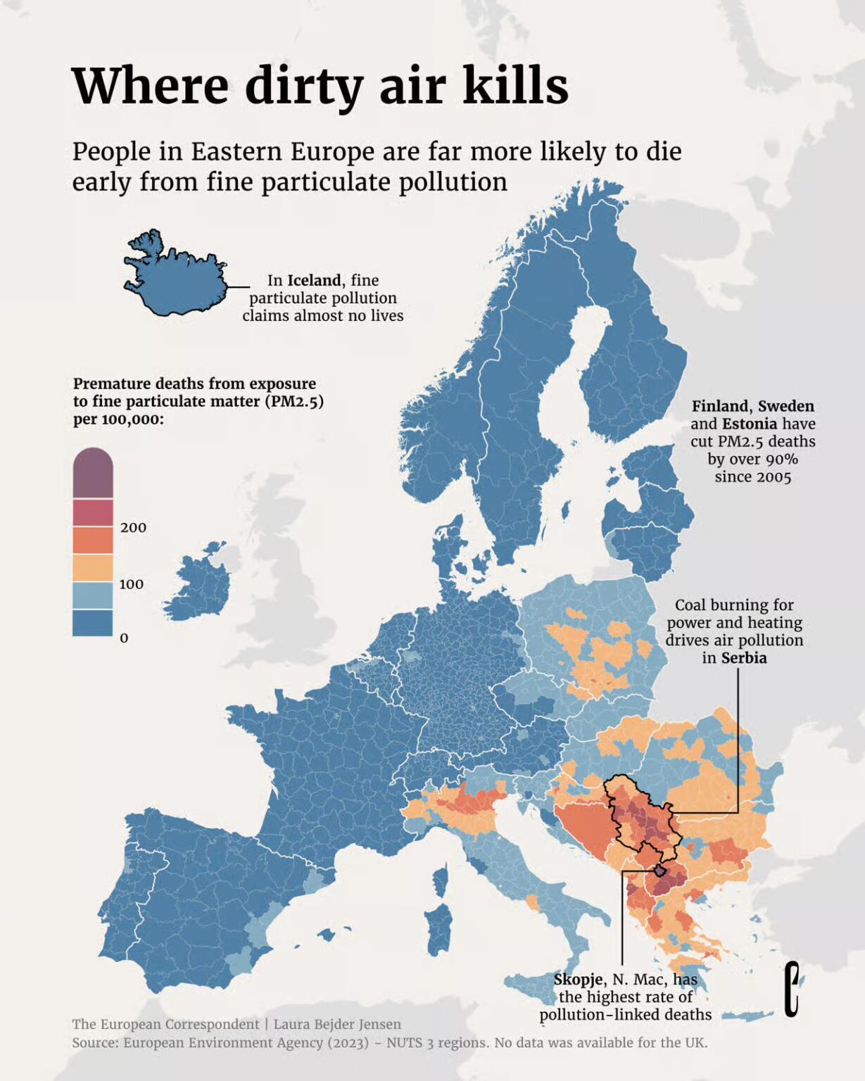 Premature deaths from exposure to fine particulate matter (PM2.5) in Europe (2023)