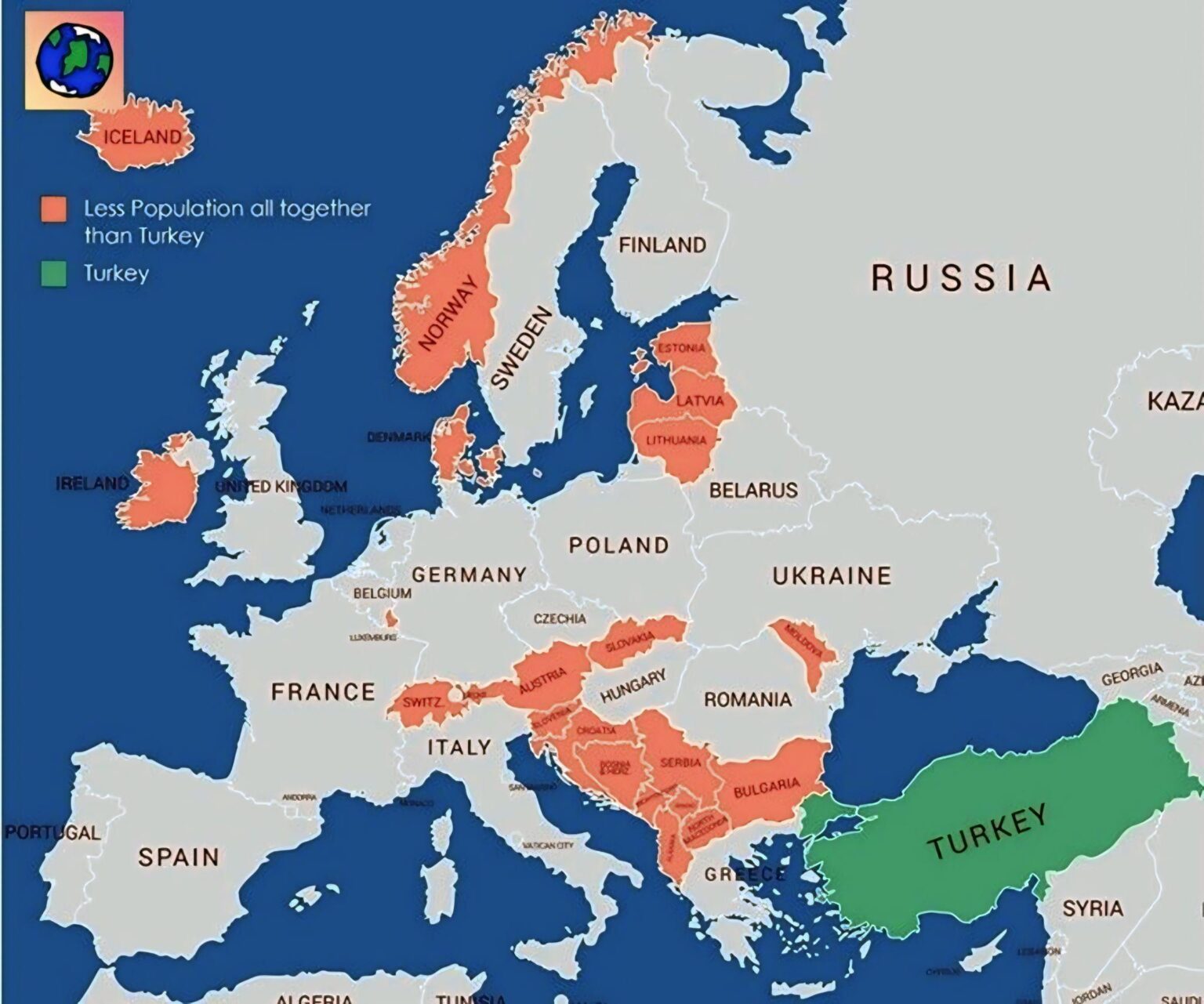 Combined European Countries with Smaller Population than Turkey