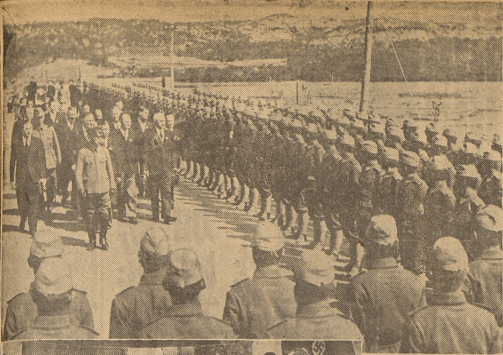 Nazi German delegation concluded Korea visit with tour of army boot camp at 공덕리 outside Seoul and final luncheon before departing for Manchuria (May 12, 1939) Nazi German delegation concluded Korea visit with tour of army boot camp at 공덕리 outside Seoul and final luncheon before departing for Manchuria (May 12, 1939)