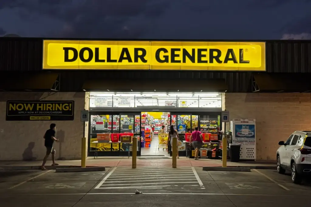 DG Stock Wades Through Cautious Wall Street Ahead Of Q1 Earnings As ‘K-Shaped’ Economy Risks Loom Dollar General logo is seen on the store in Austin, United States.