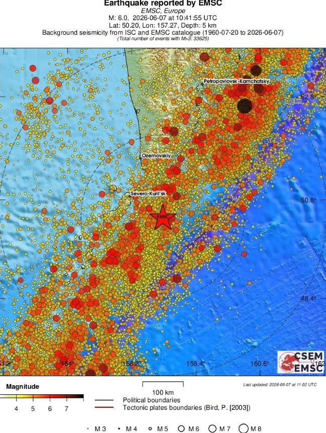 m6.1 earthquake severo kurilsk russia june 7 2026 emsc regional seismicity