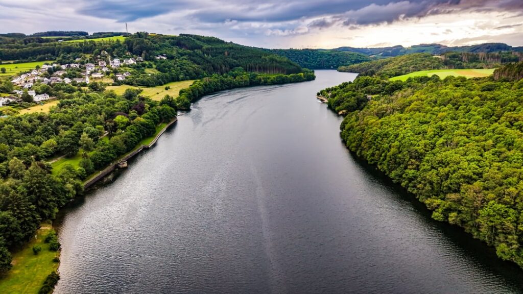 Finally took the drone to Esch-sur-Sûre today. What an incredible place to explore from above.