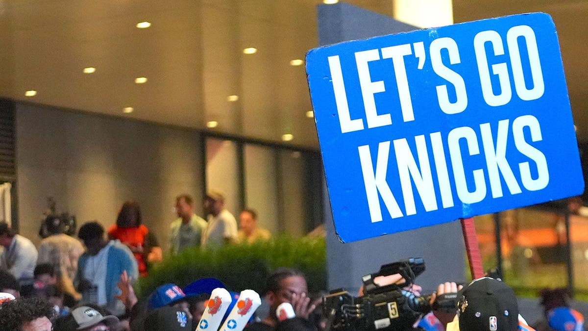 Thousands of New York Knicks fans celebrating inside and outside Madison Square Garden
