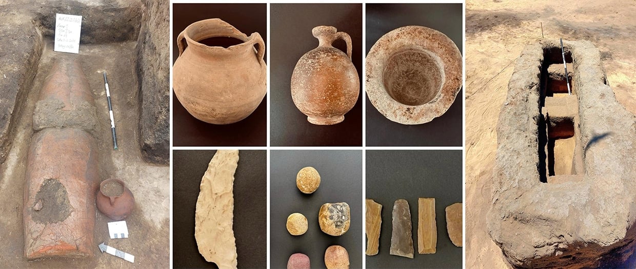 Pottery vessels from cemetry at Tell Kom Aziza in Egypt's Nile Delta