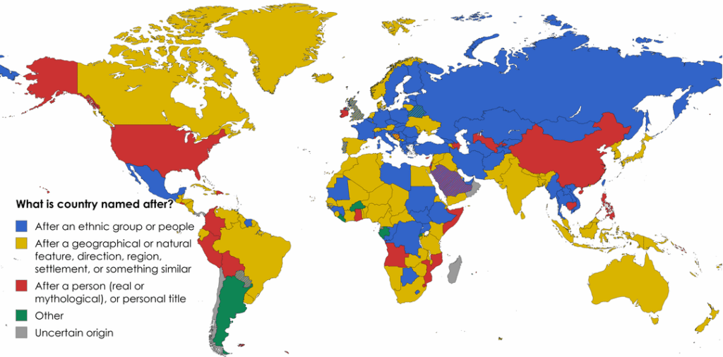 What are the countries of the world named after? (English names)