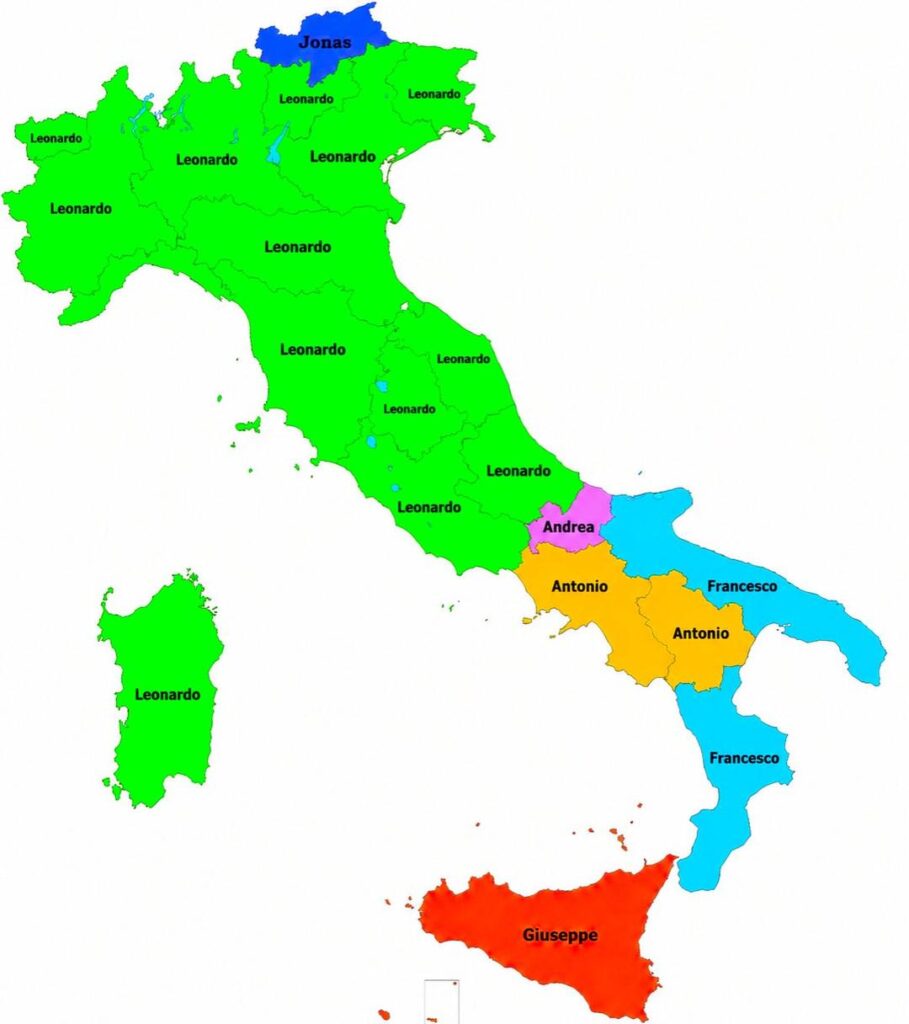 Italy's most popular baby boy names by region (2020)