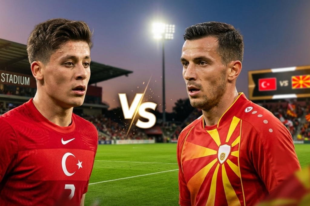 Türkiye meets North Macedonia for 9th time in pre-World Cup friendly A promotional cover image for the upcoming friendly match between Türkiye and North Macedonia, featuring Arda Guler and Ezgjan Alioski with