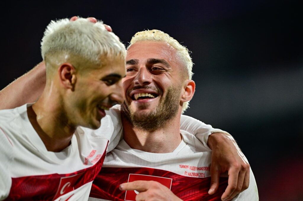 Türkiye triumphs over North Macedonia in commanding 4-0 Istanbul rout Baris Alper Yilmaz (R) of Turkiye celebrates with his teammate Mert Muldur (L) after scoring a goal during the international friendly match between Türkiye and North Macedonia at Chobani Stadium, on June 1, 2026. (AA Photo)