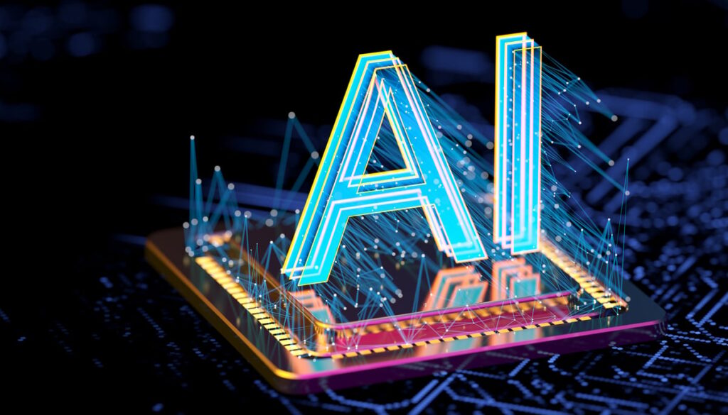 The letters AI on a semiconductor.