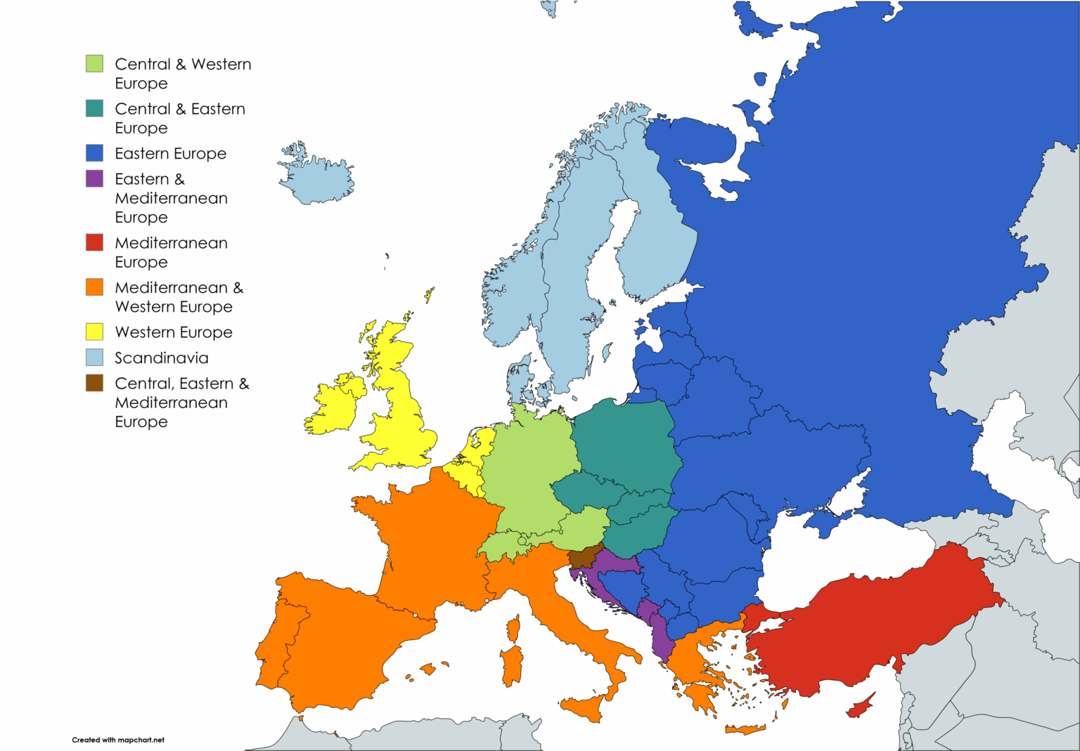 Regions of Europe according to the most recently released Lonely Planet guide books