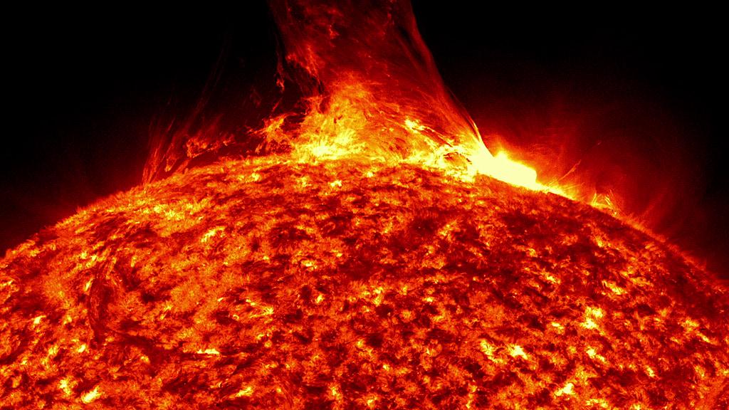 The Trebuchet eruption as seen in the SDO AIA 304 angstrom filter.