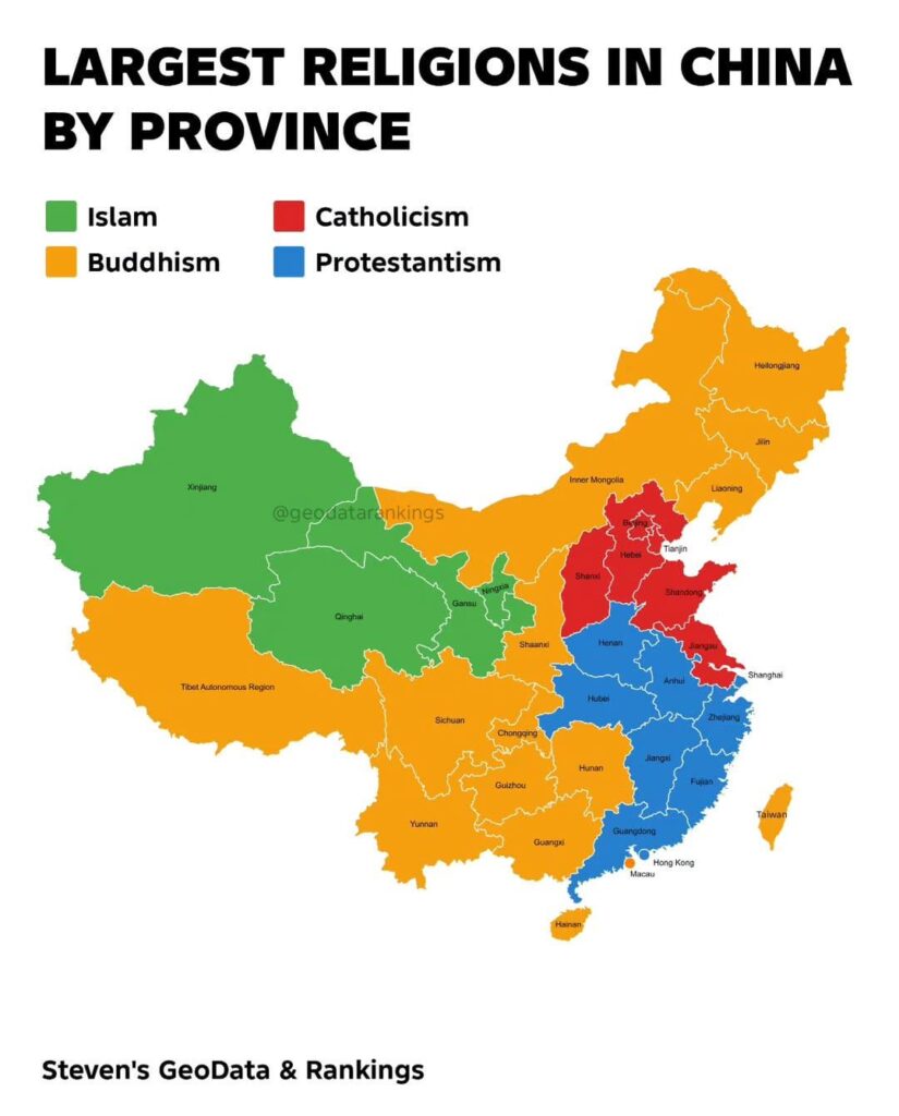 Largest religions in China by province