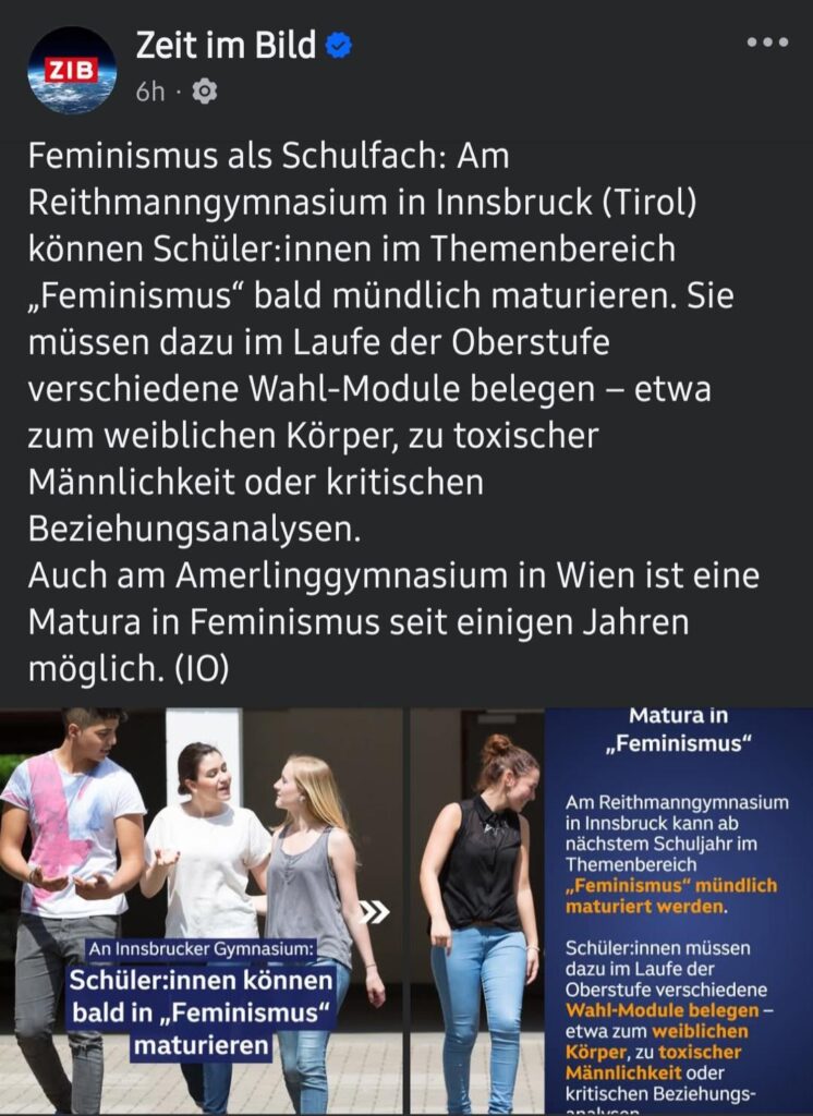 Feminism as a high school subject. Gasps in the comments in 3, 2, 1 Feminism as a high school subject. Gasps in the comments in 3, 2, 1
