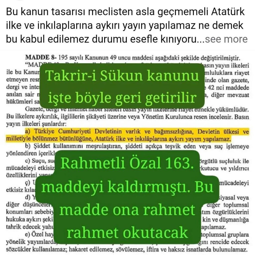 The article "No broadcasts can be made contrary to Ataturk's principles and reforms" was withdrawn from the omnibus bill.