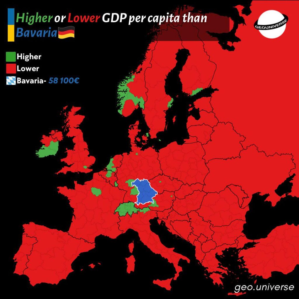 How rich is Bavaria compared to the rest of Europe